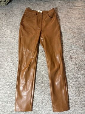 The Melina Pant by Wilfred and Aritzia, vegan leather in caramel brown / tan